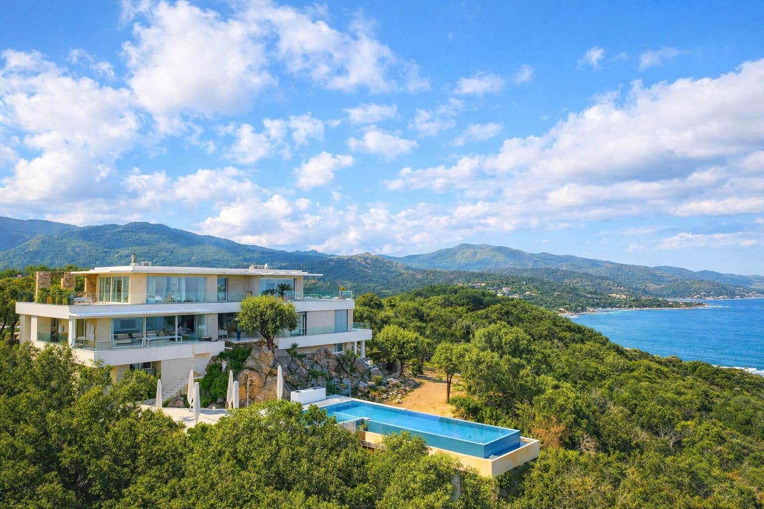 Contemporary villa with infinity pool and sea view in Corsica